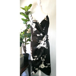 NWT Worthington XXL Black & White Floral Satin Spaghetti Strap Midi Dress